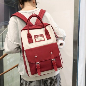 Women Nylon Backpack Candy Color Waterproof School Bags for Teenagers Girls Patchwork